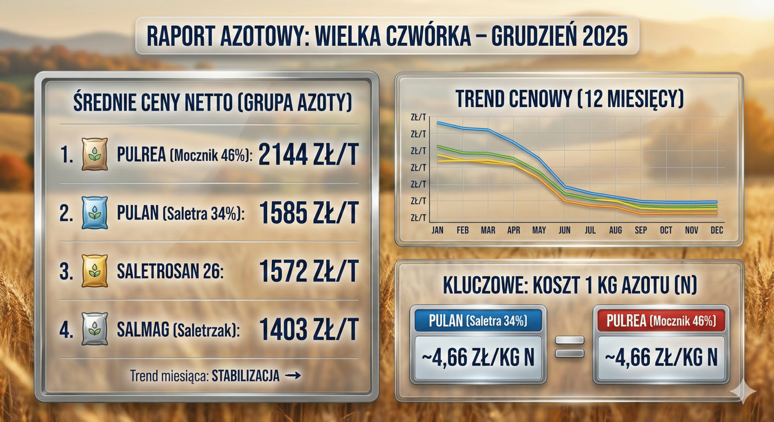 Ceny nawozów azotowych – grudzień 2025